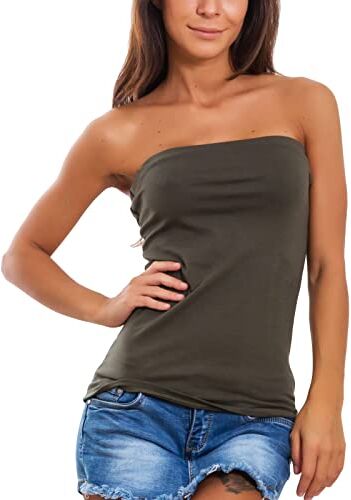 Toocool Top Fascia Donna Tubo Tube Senza Maniche Bandeau Aderente Corpetto AS-835-1 [Taglia Unica,Verde Militare]