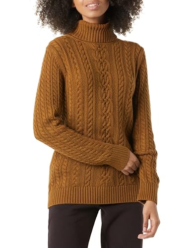 Amazon Essentials Maglione A Collo Alto Intrecciato con Screziatura (Taglie Forti Disponibili) Donna, Castagna Scuro Puntinato, S