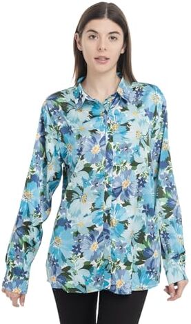 TONY BACKER Camicia da Donna Manica Lunga Elegante da Ufficio/Scuola, Stampa Floreale/Paisley (IT, Testo, XL, Regular, Regular, Blu)