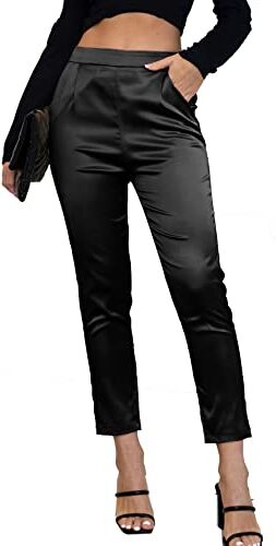 Fakanhui Abito da donna in raso setoso casual elastico a vita alta pantaloni eleganti elasticizzati, Nero01, XX-Large