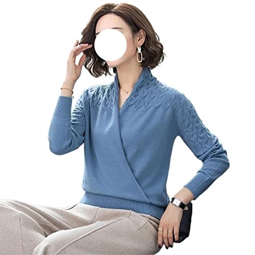 OXITA Maglione Caldo Da Donna Maglione a maglia incrociata con scollo a V Maglione lavorato a maglia delicato con top versatile da donna (Size : S)