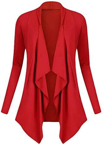 Urban GoCo Donna Cardigan Drappeggiato Aperto Davanti a Maniche Lunghe e Orlo Irregolare Giacca Top (Medium, Rosso)