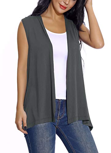 EXCHIC Donna Casual Cardigan Senza Maniche Aperto Davanti (S, Grigio Scuro)