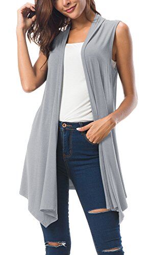 Urban GoCo Donna Senza Maniche Draped Cardigan Gilet (XX-Large, Grigio Chiaro)