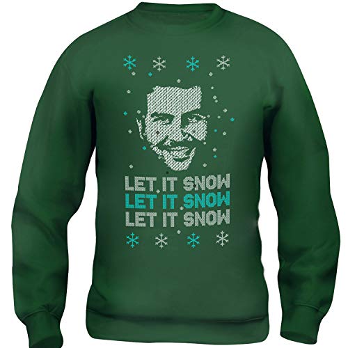 New Indastria Felpa Girocollo Unisex Stile Maglione Di Natale Let It Snow- Divertente M-Verde Foresta