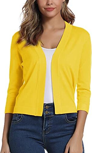 EXCHIC Donna Elegante 3/4 Maniche Bolero Cardigan Corto Open Front Maglioni Coprispalle (L, Limone Giallo)