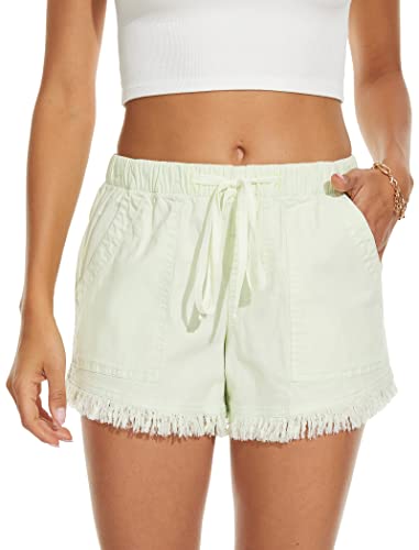 HVEPUO Pantaloni corti, da donna, in cotone, lino, con elastico, XL