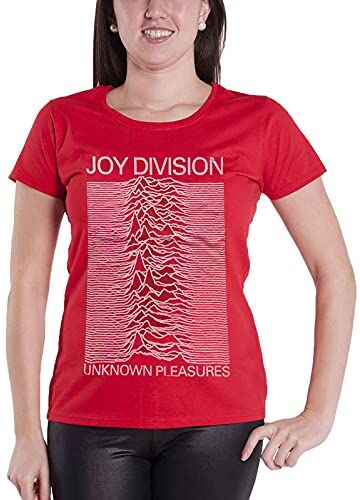 Joy Division T Shirt Unknown Pleasures Nuovo Ufficiale da Donna Skinny Fit Rosso Size S