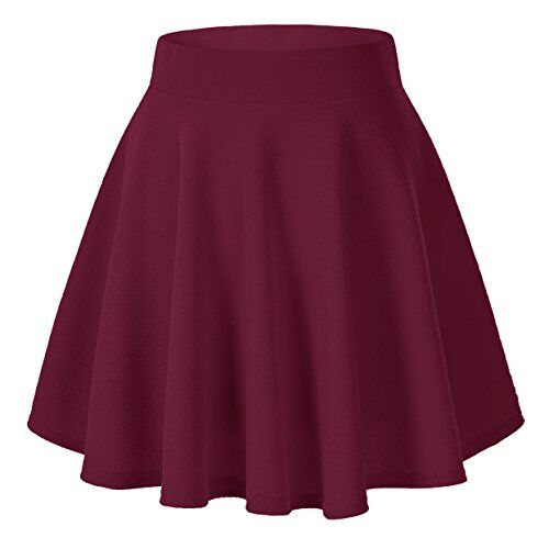 Urban GoCo Donna Moda Svasata Mini Gonna da Pattinatrice Versatile Elastica Solida Colore Gonna Vino Rosso M