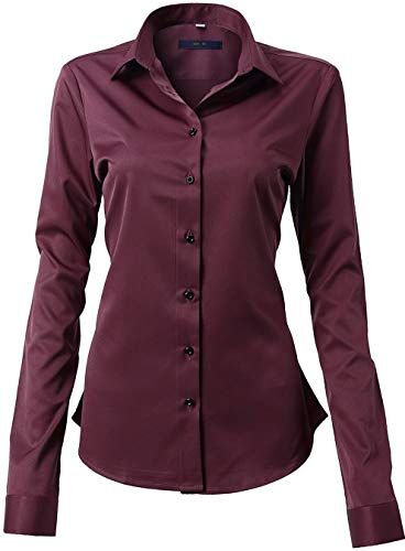 Hawk Camicia Basic da Donna Manica Lunga Camicetta Casual Blusa Chiusura Bottoni Slim Fit Formale Elegante in Fibra bambù Camicia Shirt Ideale per Ufficio/Lavoro/Colloquio (Rosso, EU40)