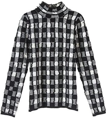 SUKORI Maglione Da Donna Maglione autunno e inverno collo alto a metà bianco pullover lavorato a maglia scozzese nero top maglione invernale tuta da donna (Color : Schwarz, Size : M)