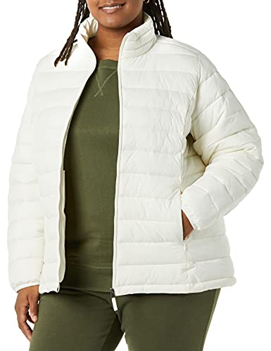 Amazon Essentials Piumino Leggero a Maniche Lunghe Resistente all'Acqua Ripiegabile (Disponibile in Taglie Forti) Donna, Bianco, 5XL Plus