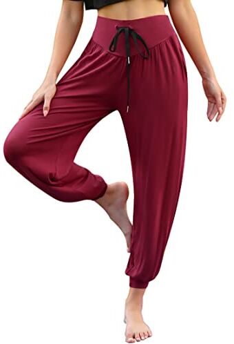 Terecey Pantaloni Harem Donna,Pantaloni da Yoga Donna con Tasche,Pantaloni Donna Eleganti Vita Alta,Pantaloni Donna sprotivi Cotone per Jogging, Danza, Pilates Rosso XL