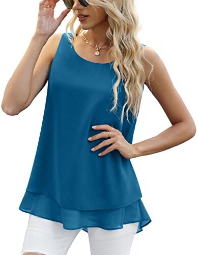 Yommay Canotta Estiva da Donna, Camicette da Donna, Senza Maniche, in Chiffon,da Donna Canotte E Top,Blu,M