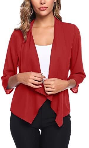 Irevial Cardigan Corto Donna Estivo Bolero Elegante Leggero Coprispalle a Manica 3/4 Casual Shrug Top Rosso M