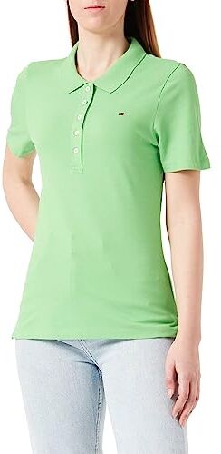 Tommy Hilfiger Maglietta Polo Maniche Corte Donna 1985 Slim Pique Slim Fit, Verde (Spring Lime), S