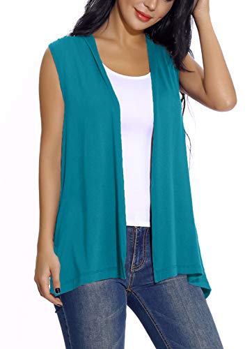 EXCHIC Donna Casual Cardigan Senza Maniche Aperto Davanti (M, Teal)