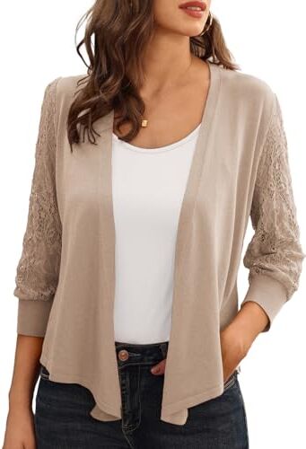 GRACE KARIN Donna Cardigan Casual V Collo Manica 3/4 Cardigan Casual Normale Beige Scuro L