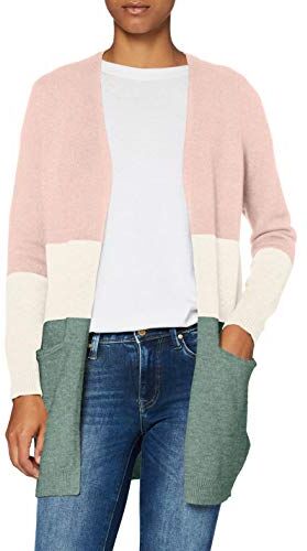 Only Long Knitted Cardigan, Cardigan Donna, Rosa (Rose Smoke/Stripes/Ecru/Hedge Green), S