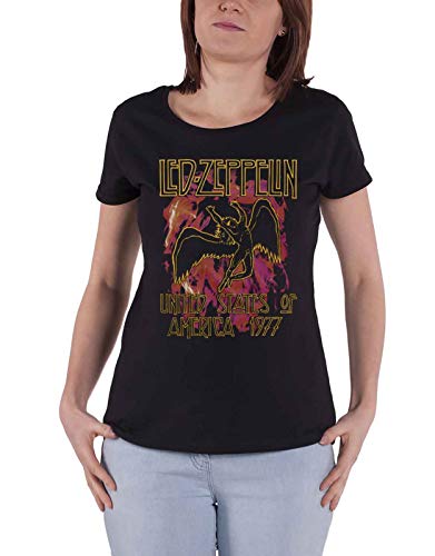 Led Zeppelin T Shirt Nero Flames Band Logo Nuovo Ufficiale da Donna Skinny Fit Size XXL