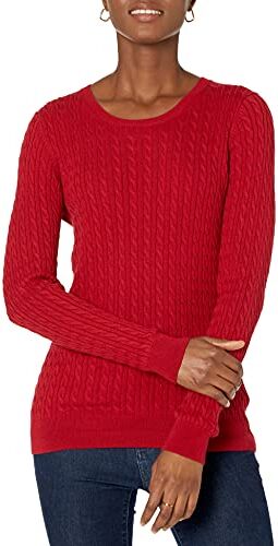 Amazon Essentials Maglione A Girocollo A Coste Leggero A Manica Lunga (Disponibile in Taglie Forti) Donna, Rosso, XS