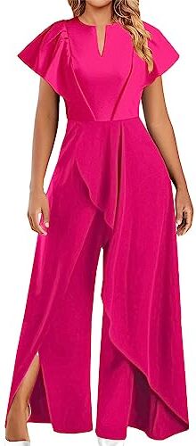 shownicer Tuta da Donna Manica Singola Stampa Tuta a Vita Alta Casual Elegante Tutine Lunghi Intere Pantaloni a Gamba Larga Jumpsuits Rompers Overalls G Rose Rosso XXL