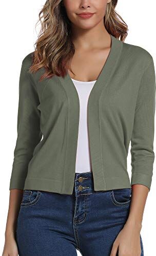 EXCHIC Donna Elegante 3/4 Maniche Bolero Cardigan Corto Open Front Maglioni Coprispalle (XXL, Chiaro Oliva Verde)