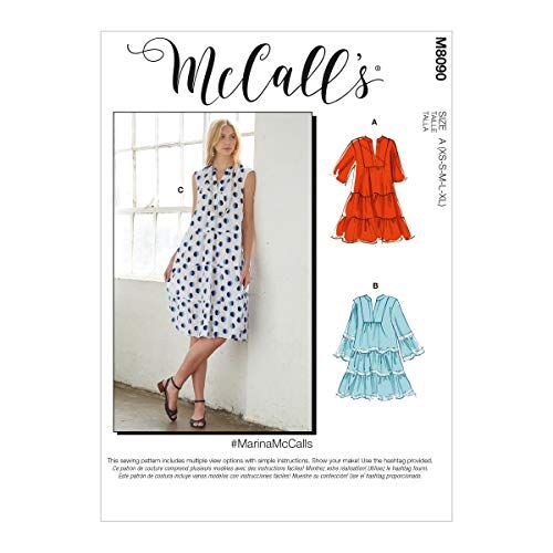 McCall's McCalls (XS-S-M-L-XL) Abito da donna con fasce per gonna e maniche varianti