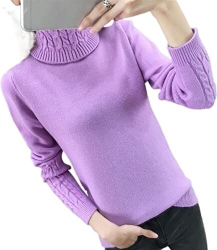 OXITA Maglione Caldo Da Donna Maglione a collo alto da donna, maglione lavorato a maglia spesso ed elegante, top lavorato a maglia informale, (Color : Purple, Size : L)