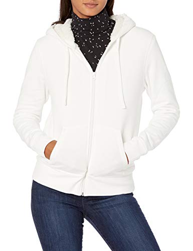 Amazon Essentials Giacca con Cappuccio a Cerniera Intera in Pile Foderata in Sherpa (Taglie Forti Disponibili) Donna, Bianco Sporco, M