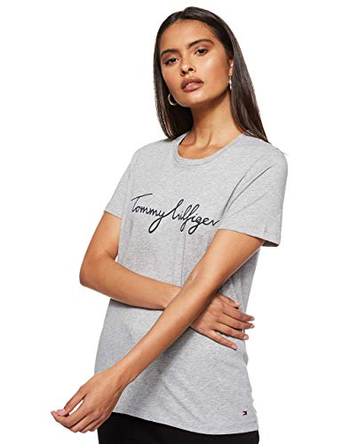 Tommy Hilfiger T-shirt Maniche Corte Donna Heritage Scollo Rotondo, Grigio (Light Grey Heather), S