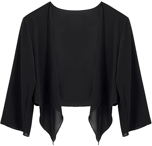 Irevial Shrug Donna Elegante a Manica 3/4 Cardigan Chiffon Aperto Davanti Leggero Traspirante Nero S