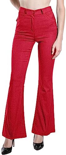 Laphilo Pantaloni da Donna Svasati Effetto Jeans Estensibile Vita Alta Skinny Push up Zampa Elefante Campana in Denim Slim Fit cod.3050 (2XL, Rosso)