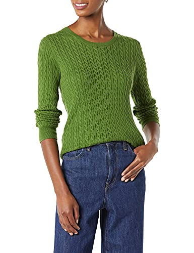 Amazon Essentials Maglione A Girocollo A Coste Leggero A Manica Lunga (Disponibile in Taglie Forti) Donna, Verde, XS