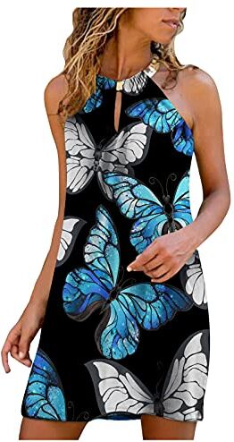 MGSFGlk Vestito Donna Estiva Casual Elegante Abito da Spiaggia Donna Abito Donna Scollo A V Profondo Stampa Floreale Senza Maniche Sexy Moda Fiori Curvy Abiti Maniche Svasate Coulisse Stringata Altalena Abito