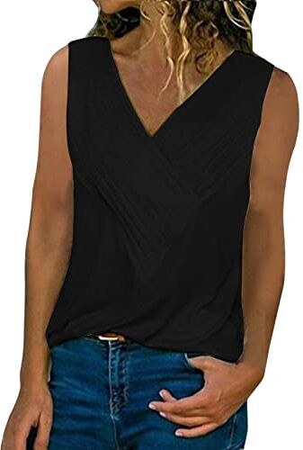 Generic Canotta da donna senza maniche con paillettes Club Serate, da sera, da donna, con bretelle e fiori (03B-Black, L)