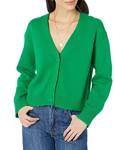 Amazon Essentials Cardigan Corto con Scollo a V dalla vestibilità Comoda Donna, Verde, XS