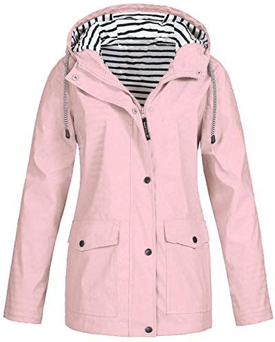 KaloryWee Sale Clearance Outwear KaloryWee, giacca impermeabile da donna invernale, autunno, casual, per tutti i giorni, impermeabile, con cappuccio, antivento rosa rosa UK 20