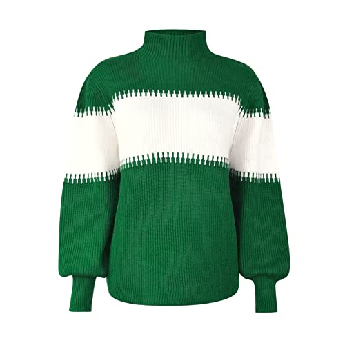 OXITA Maglione Caldo Da Donna Maglione lavorato a maglia a maniche lunghe con collo medio alto da donna (Color : Green, Size : S)