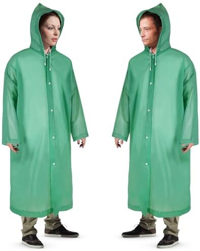 welsberg 2x poncho impermeabile con cappuccio e maniche impermeabili riutilizzabili per adulti unisex, taglia unica, Giacche resistenti all'acqua, verde