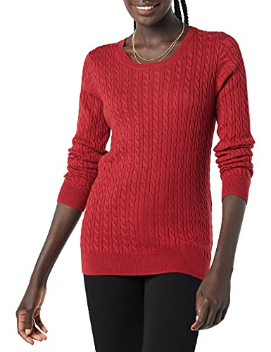 Amazon Essentials Maglione A Girocollo A Coste Leggero A Manica Lunga (Disponibile in Taglie Forti) Donna, Rosso Scuro, XS