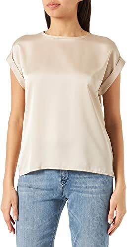 Vila Viellette S/S Satin Top/su-Noos T-Shirt, Cement, 48 Donna