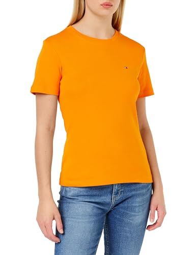Tommy Hilfiger T-shirt Maniche Corte Donna New Slim Cody Scollo Rotondo, Arancione (Rich Ochre), L