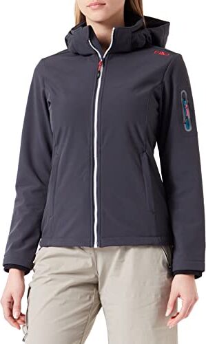 CMP Giacca In Softshell Da Donna Con Cappuccio Removibile, Antracite-Deep Lake, XS