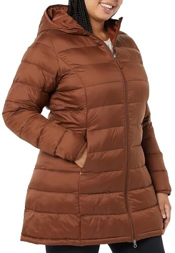 Amazon Essentials Cappotto di Piumino Leggero Impermeabile con Cappuccio (Taglie Forti Disponibili) Donna, Marrone Toffee Scuro, M