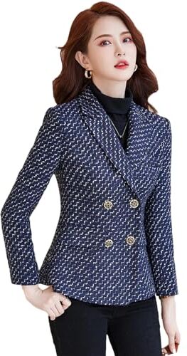 Generic Cappotto Casual a Righe con Giacca Doppiopetto a Maniche Lunghe Slim da Donna