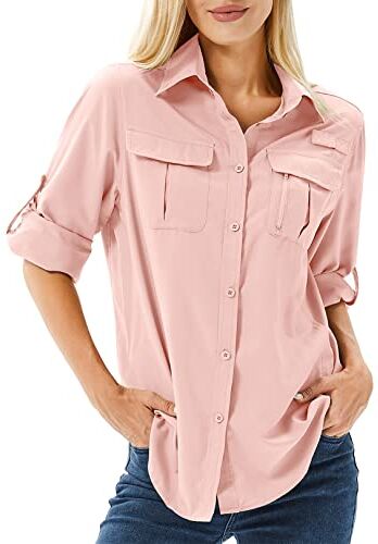 yeyity Camicia da donna UPF 50, protezione UV, a maniche lunghe, per attività all'aria aperta, ad asciugatura rapida, per l'estate, per l'escursionismo, Rosa5071, XL