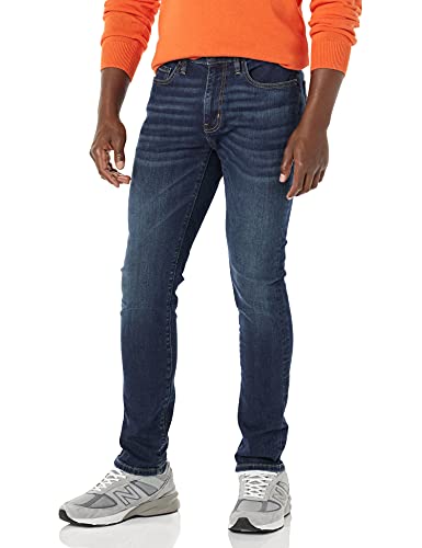 Amazon Essentials Jeans elasticizzati a vita alta vestibilità attillata Uomo, Delavé Scuro, 30W / 28L