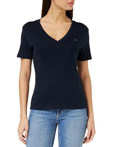 Tommy Hilfiger T-shirt Maniche Corte Donna New Slim Cody V-Neck Scollo a V, Blu (Desert Sky), XXL