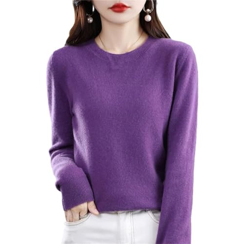 Nearflying Maglioni in cashmere da donna, 100% cashmere, leggero, a maniche lunghe, girocollo, maglione lavorato a maglia, Viola scuro, M